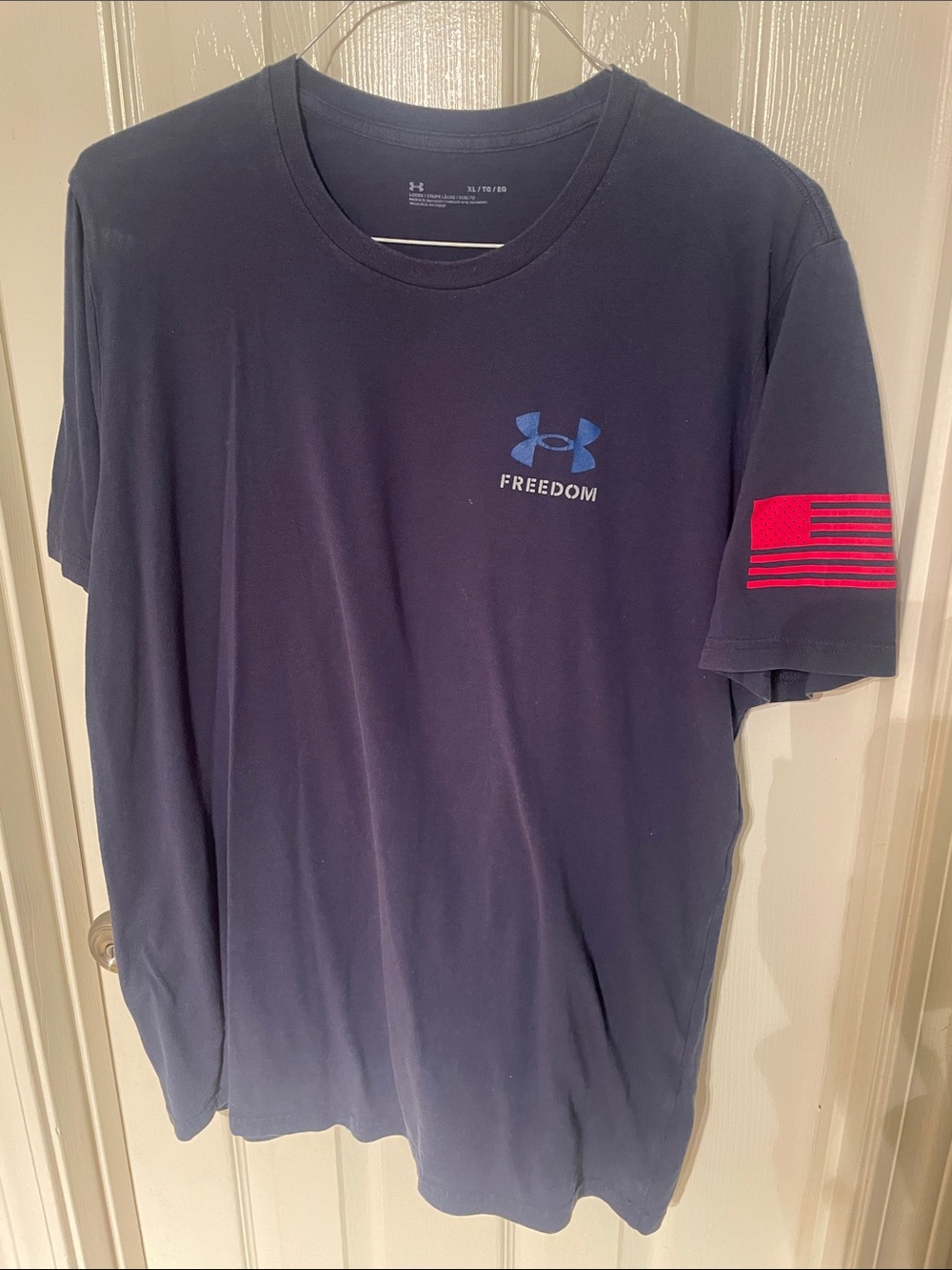 Under Armour Navy Short-Sleeve Freedom Tee with Red Sleeve Accent